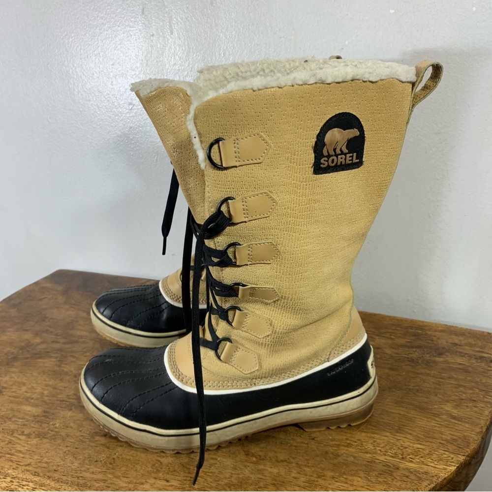 Sorel Black and Tan Lace-Up Winter Rain Boots Sz 9